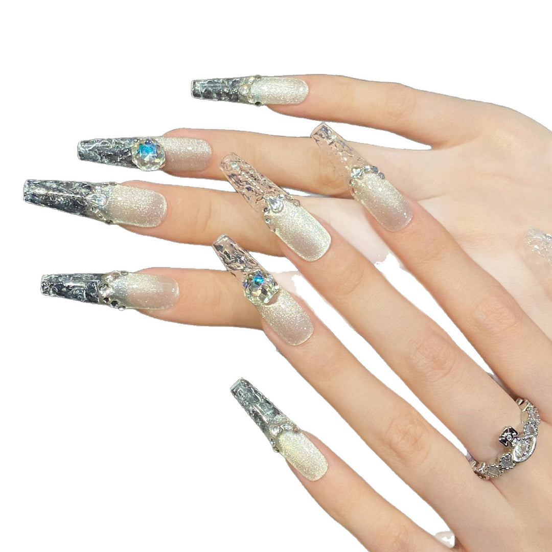 Decorative Press-On Nail Art Set with Crystal Embellishments