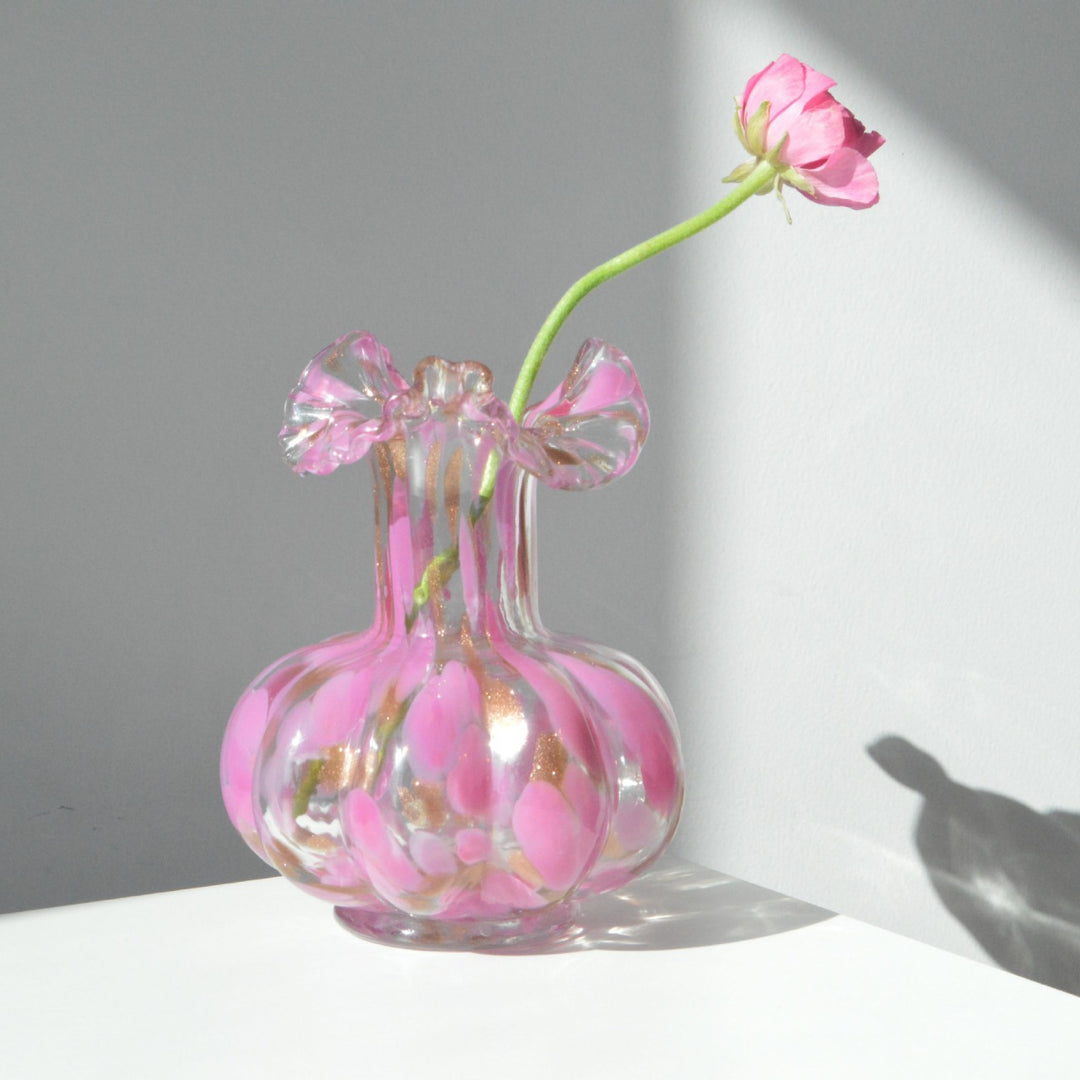 Handblown Ruffled-Rim Bulbous Art Glass Bud Vase Stornfield