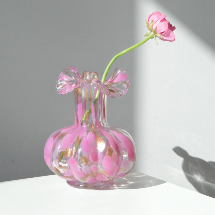 Handblown Ruffled-Rim Bulbous Art Glass Bud Vase Stornfield