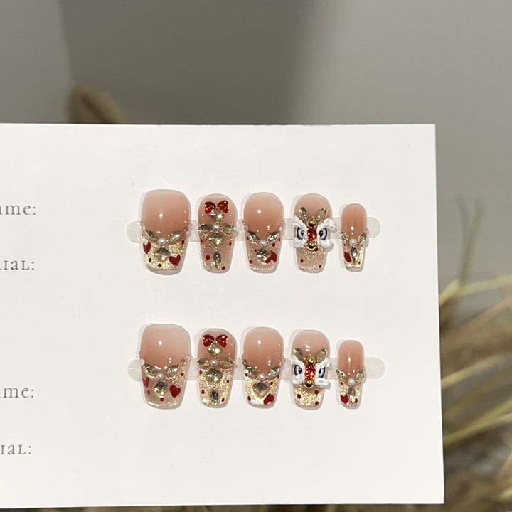 Festive Holiday-Themed Press-On Nail Art