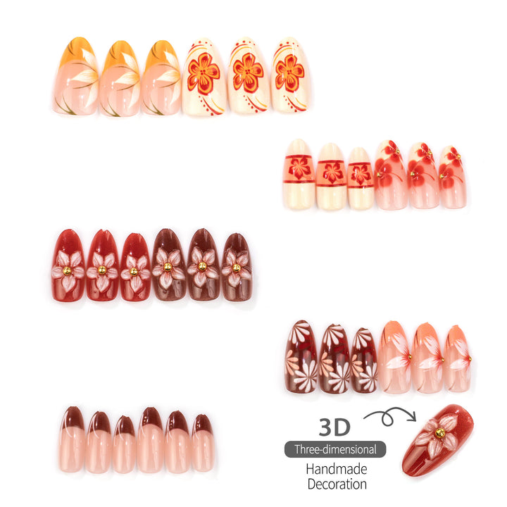 Floral Autumn-Themed Press-On Nail Art Set