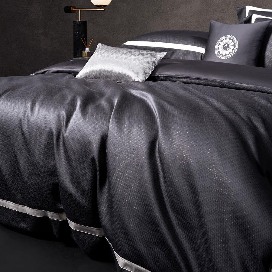 Premium Textured Cotton Sateen Duvet Cover Set with Satin Piping and Reversible Micro‑Sateen Back