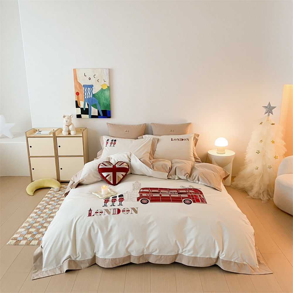 Children's Travel-Themed Cotton Percale Duvet Cover Bedding Set