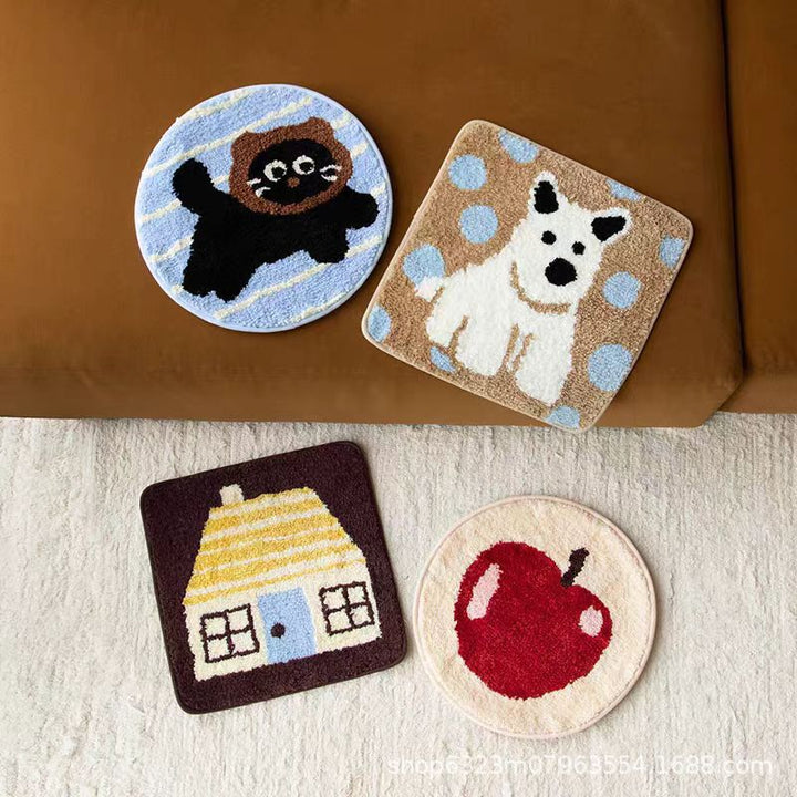 Plush Non-Slip Cotton Bath Mat with Hand-Tufted Cottage House Design