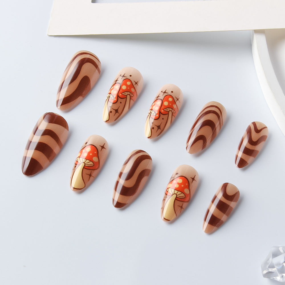 Artistic Press-On Nails with Mushroom Design Stornfield