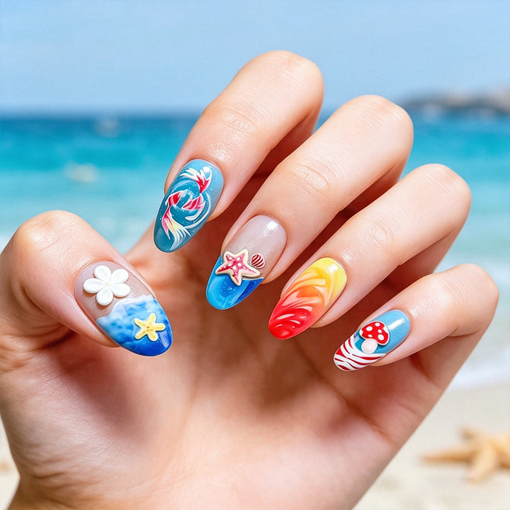 Artistic Marine-Themed Press-On Nails Stornfield