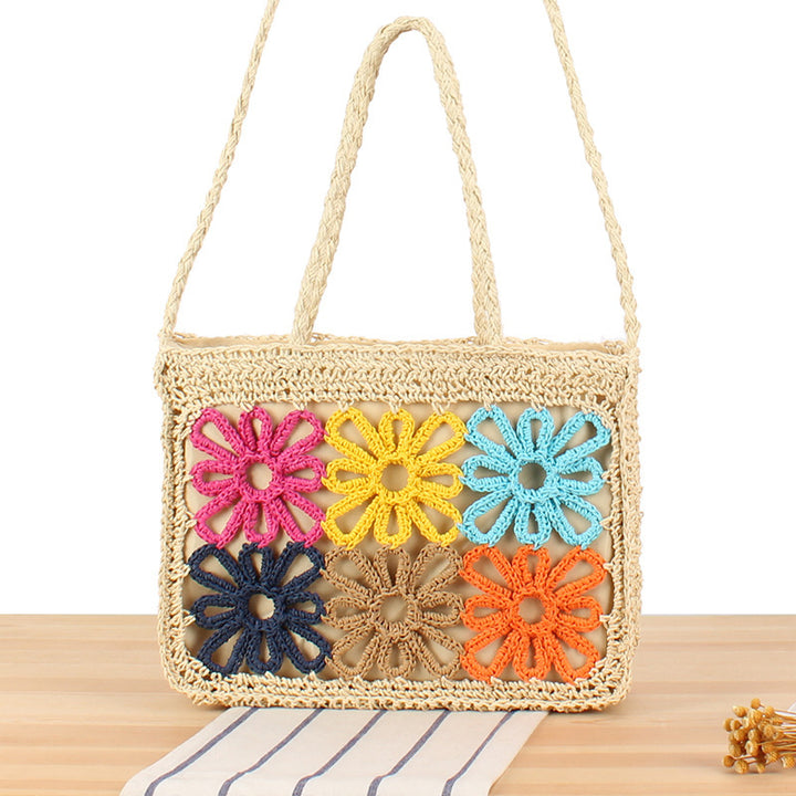 Handcrafted basket bag with colorful flower design Stornfield