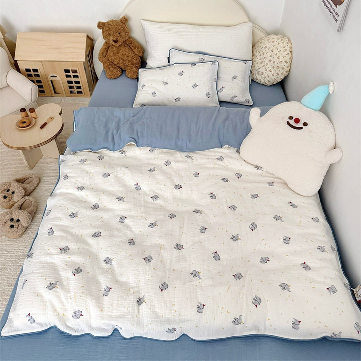 Children's Muslin Comforter Set with Cute Bear Print