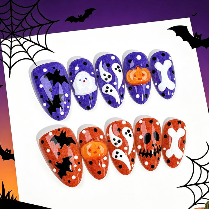 Festive Halloween-Themed Press-On Nail Art Kit