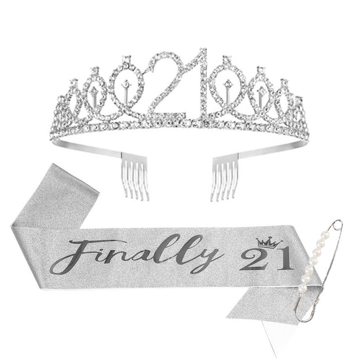Women Crystal-Embellished Birthday Crown with Personalized Sash Stornfield