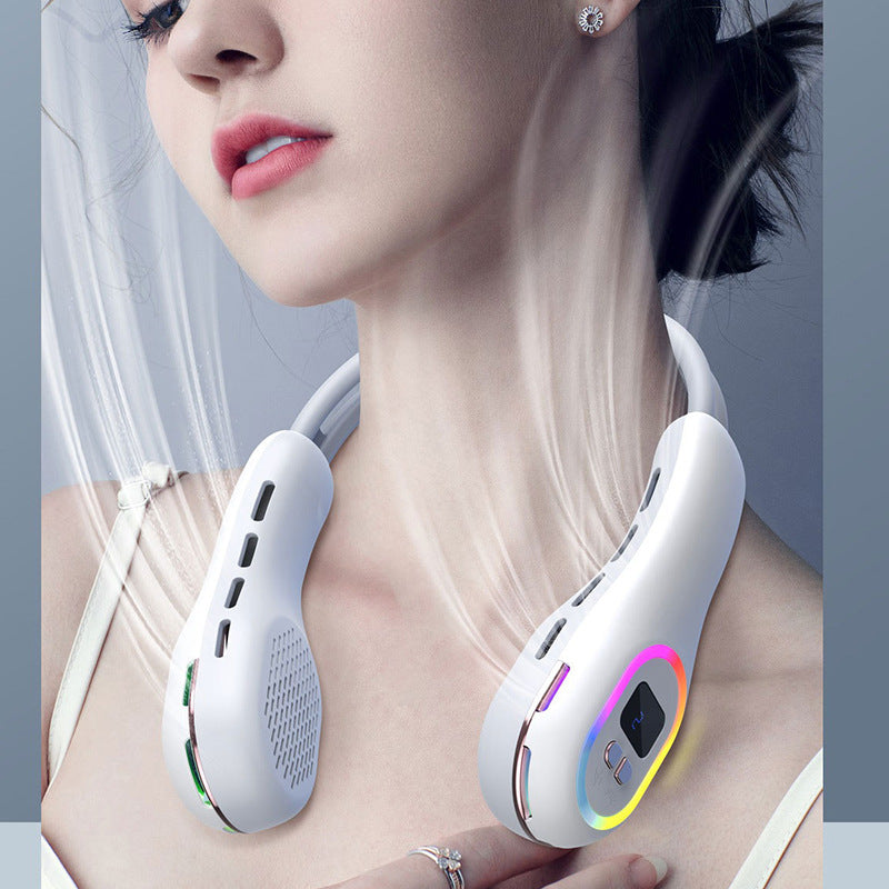 Unisex portable neck fan with LCD display and quiet brushless motor Stornfield