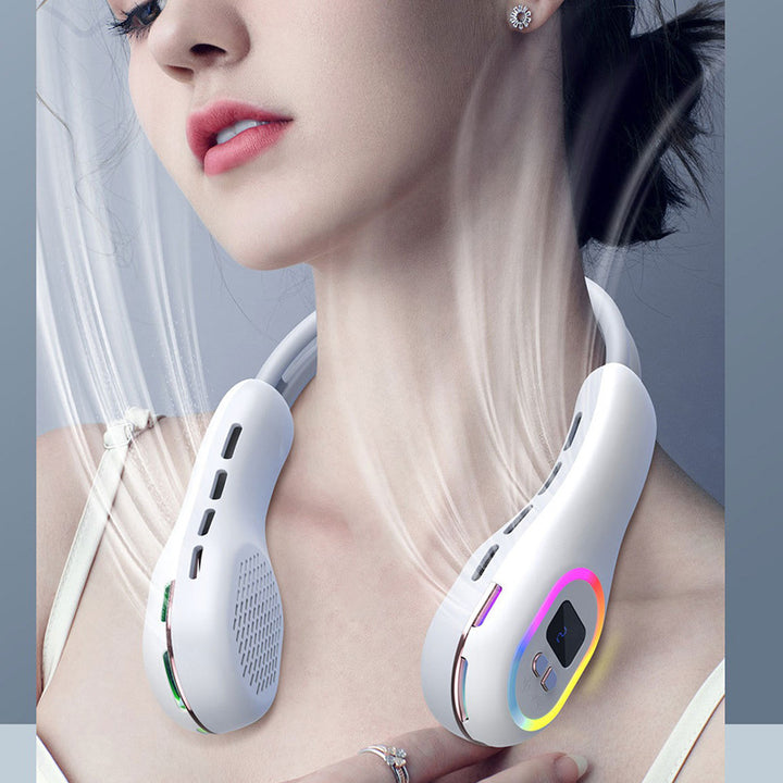 Unisex portable neck fan with LCD display and quiet brushless motor Stornfield