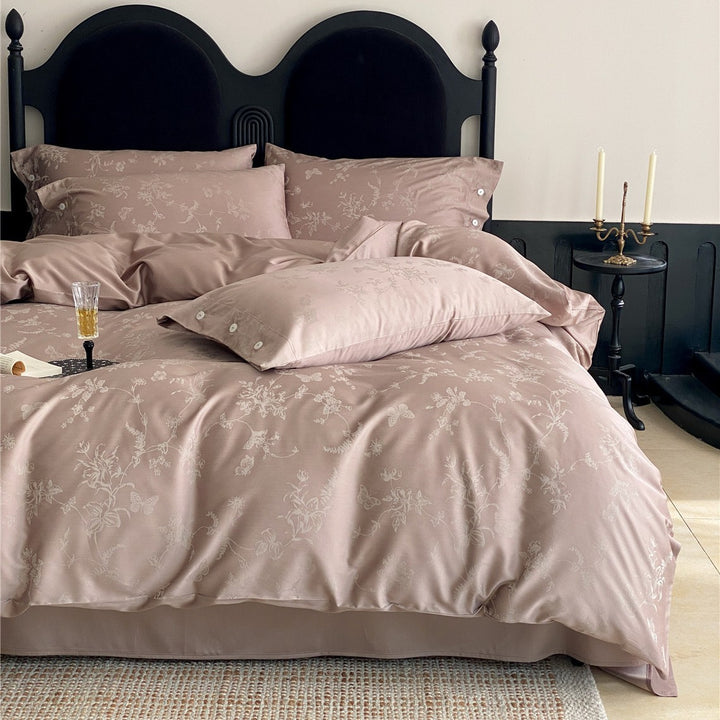 Satin-Blend Jacquard Floral Duvet Cover Set with Button-Closure Pillow Shams