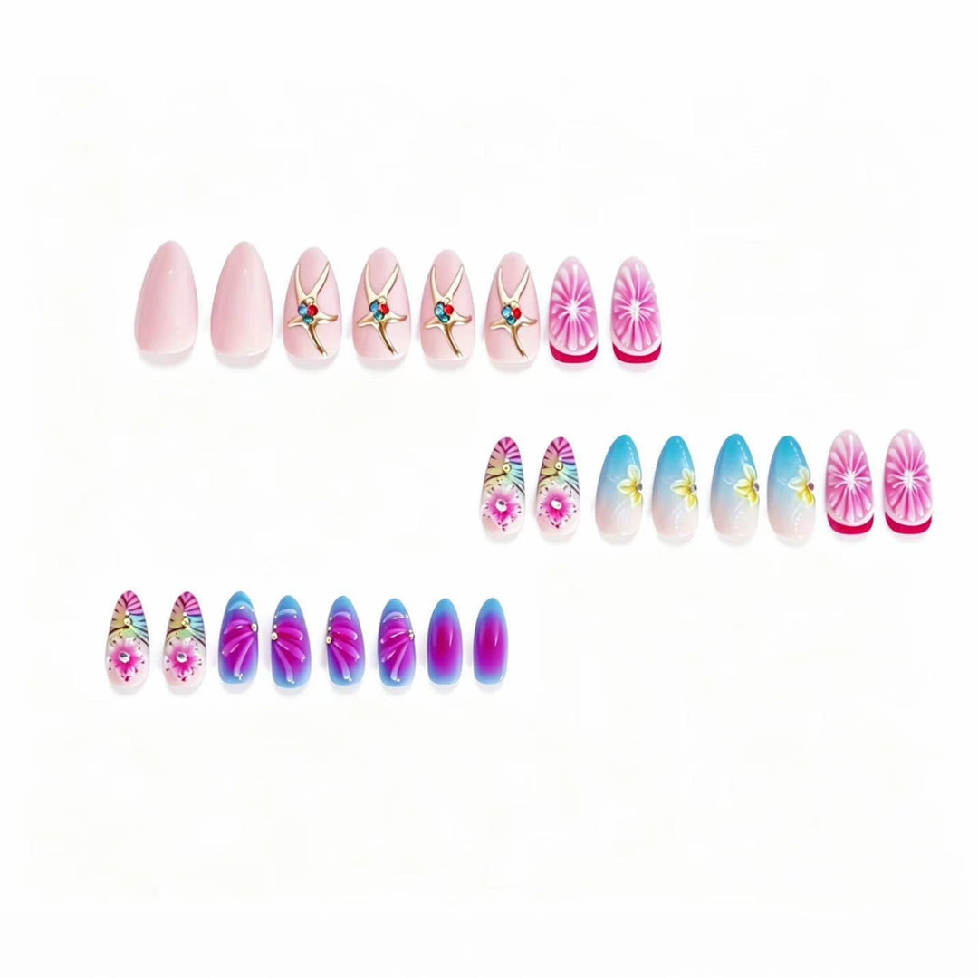 Artistic Press-On Nail Set with Floral 3D Design Stornfield
