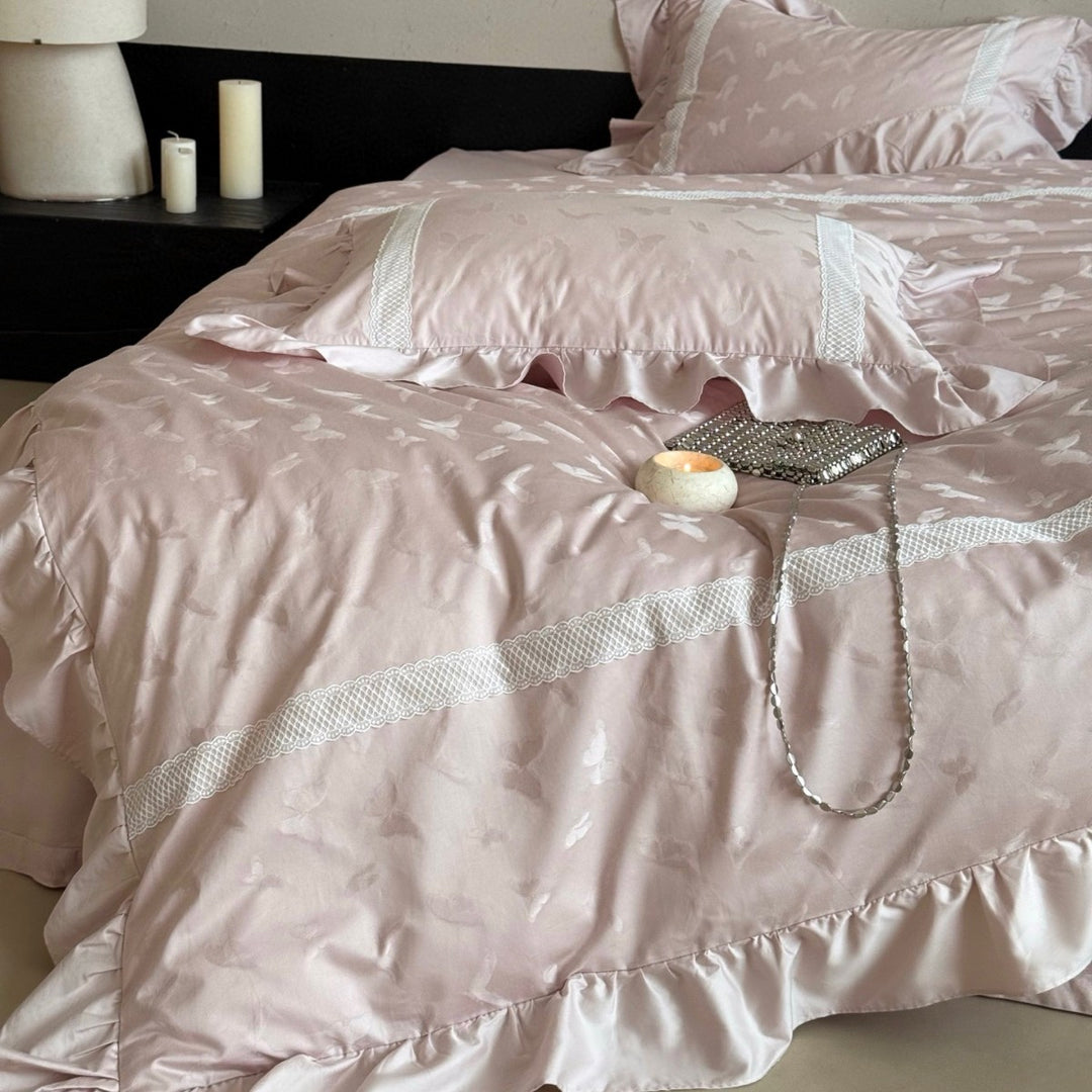 Ruffled Jacquard Butterfly Cotton-Sateen Duvet Cover Set