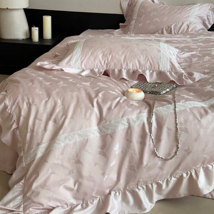 Ruffled Jacquard Butterfly Cotton-Sateen Duvet Cover Set