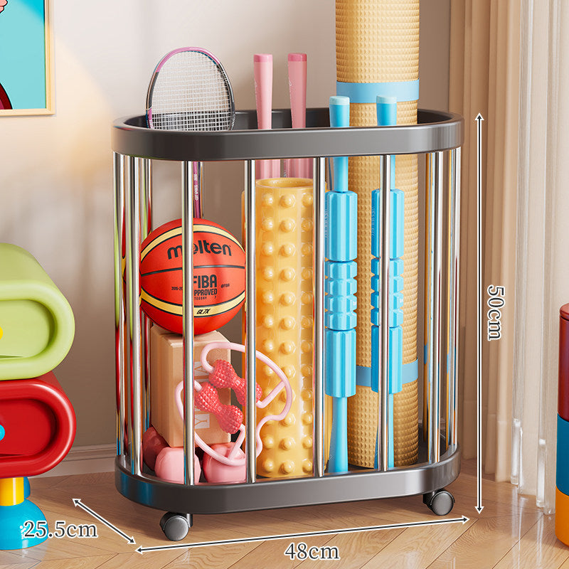 Vertical Rolling Sports Equipment Storage Caddy with Open-Bar Frame and Swivel Casters