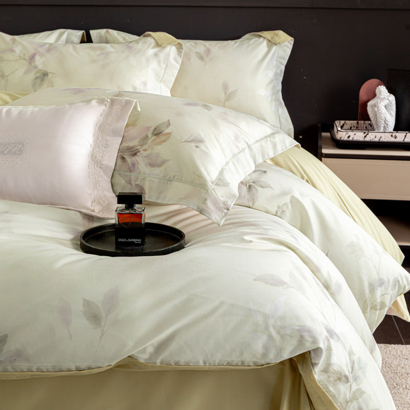 Luxurious cotton satin duvet cover set with watercolor flower pattern