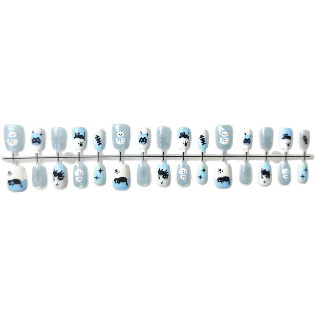 Themed Press-On Nail Art Set with Winter Illustrations