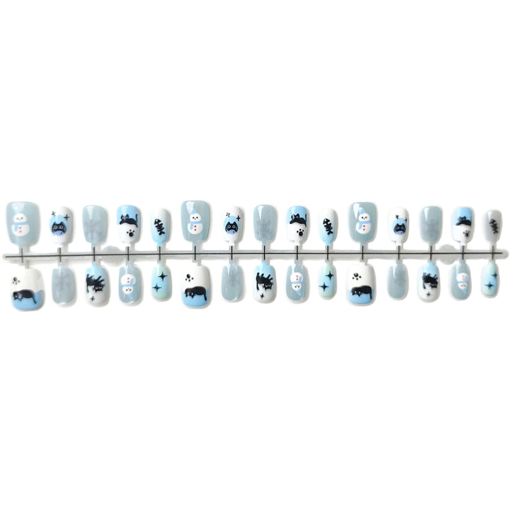 Themed Press-On Nail Art Set with Winter Illustrations