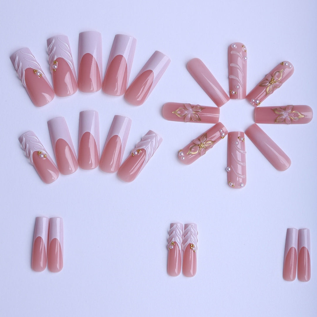 Acrylic nails with luxurious flower design and elegant accents Stornfield