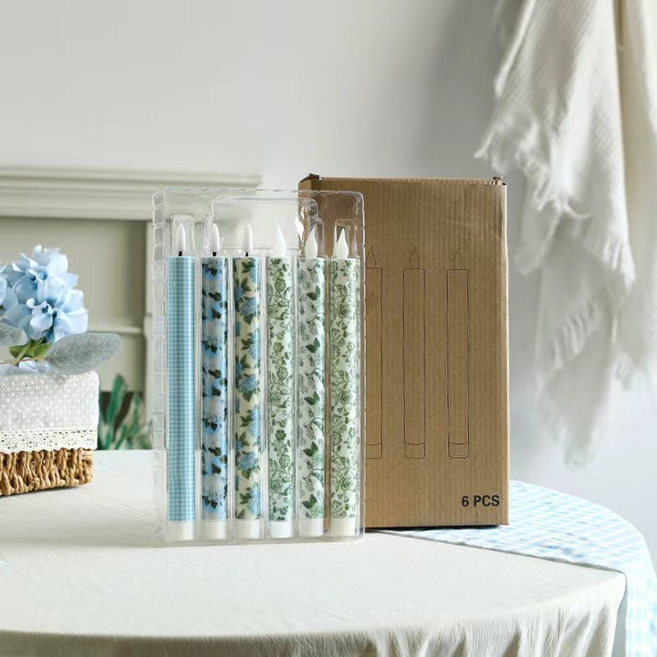 Patterned LED Flameless Taper Candle Set