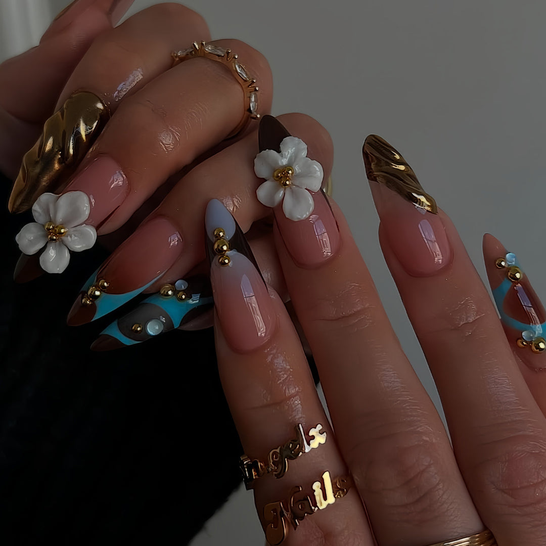 Artistic 3D Floral Press-On Nail Design Stornfield