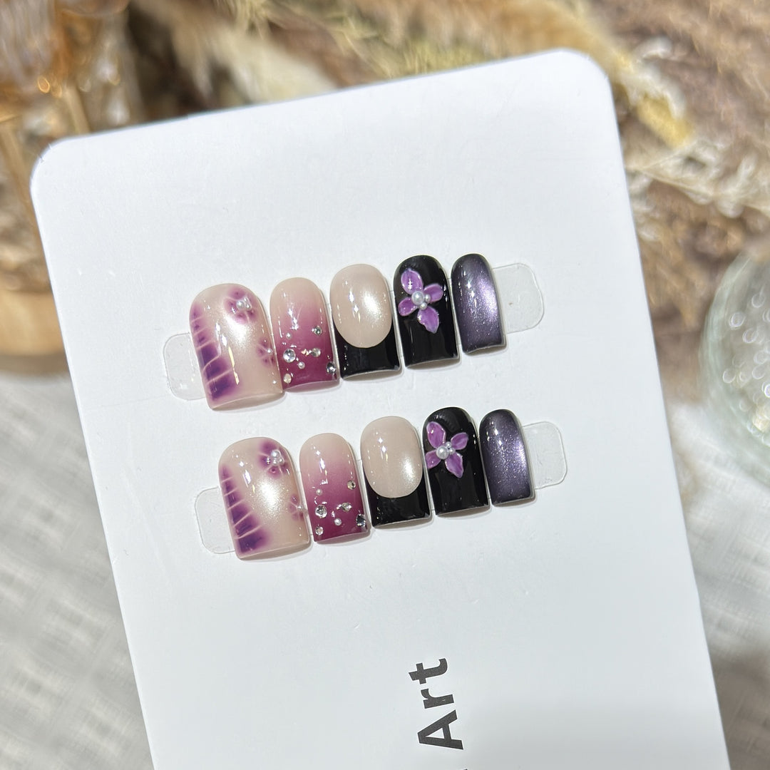 Decorative Press-On Nail Art Set with Floral and Gem Accents Stornfield