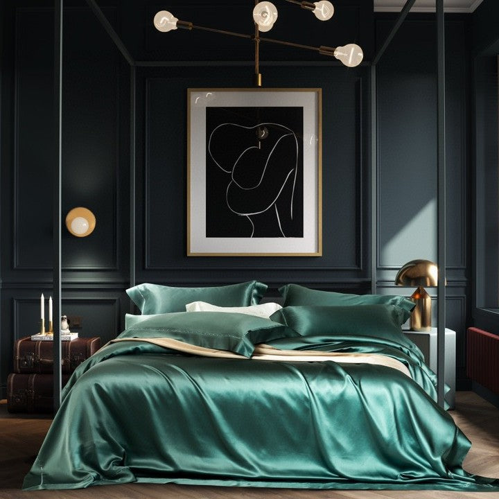 Luxury Mulberry-Silk-Feel Satin Bedding Ensemble