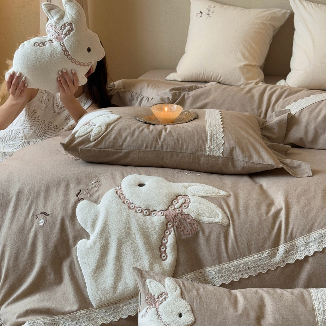 Linen Embroidered Ruffled Duvet Cover Set
