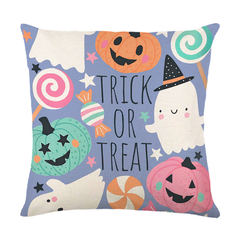 Halloween Ghost Cotton-Linen Square Throw Pillow Covers Set with Hidden Zipper