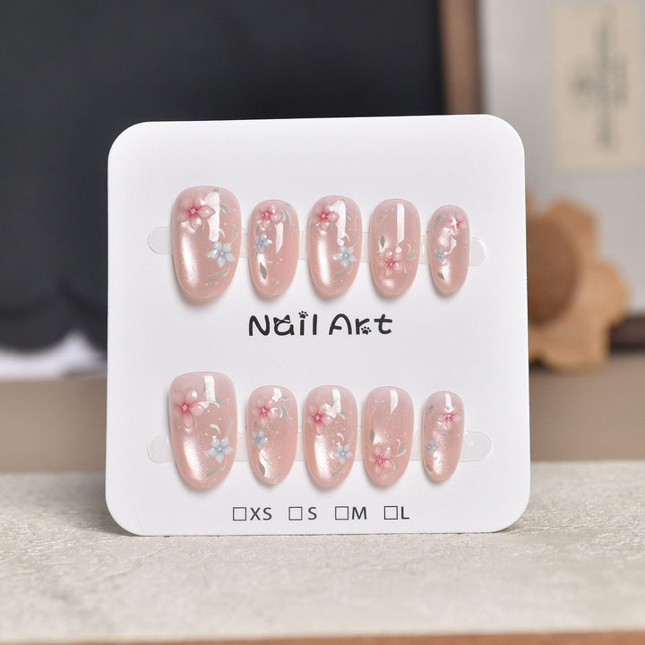 Decorative Press-On Nail Extensions with Floral Accents Stornfield