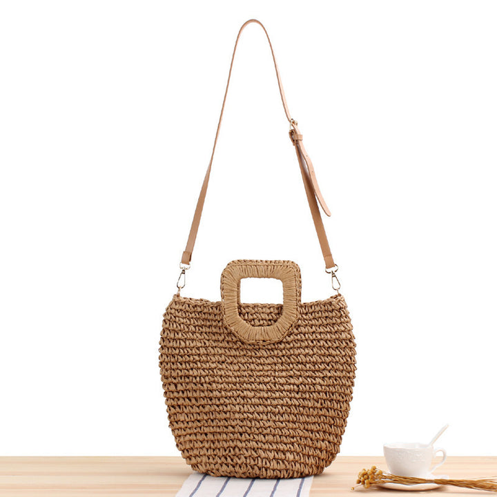 Handmade straw shoulder bag with square handle Stornfield