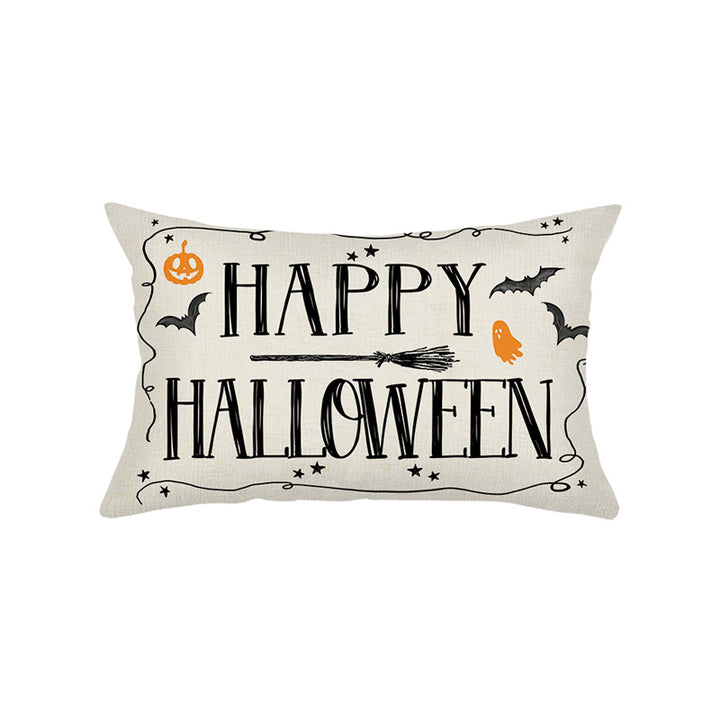 Halloween Decorative Lumbar Pillow Cover with Script Typography and Hidden Zipper