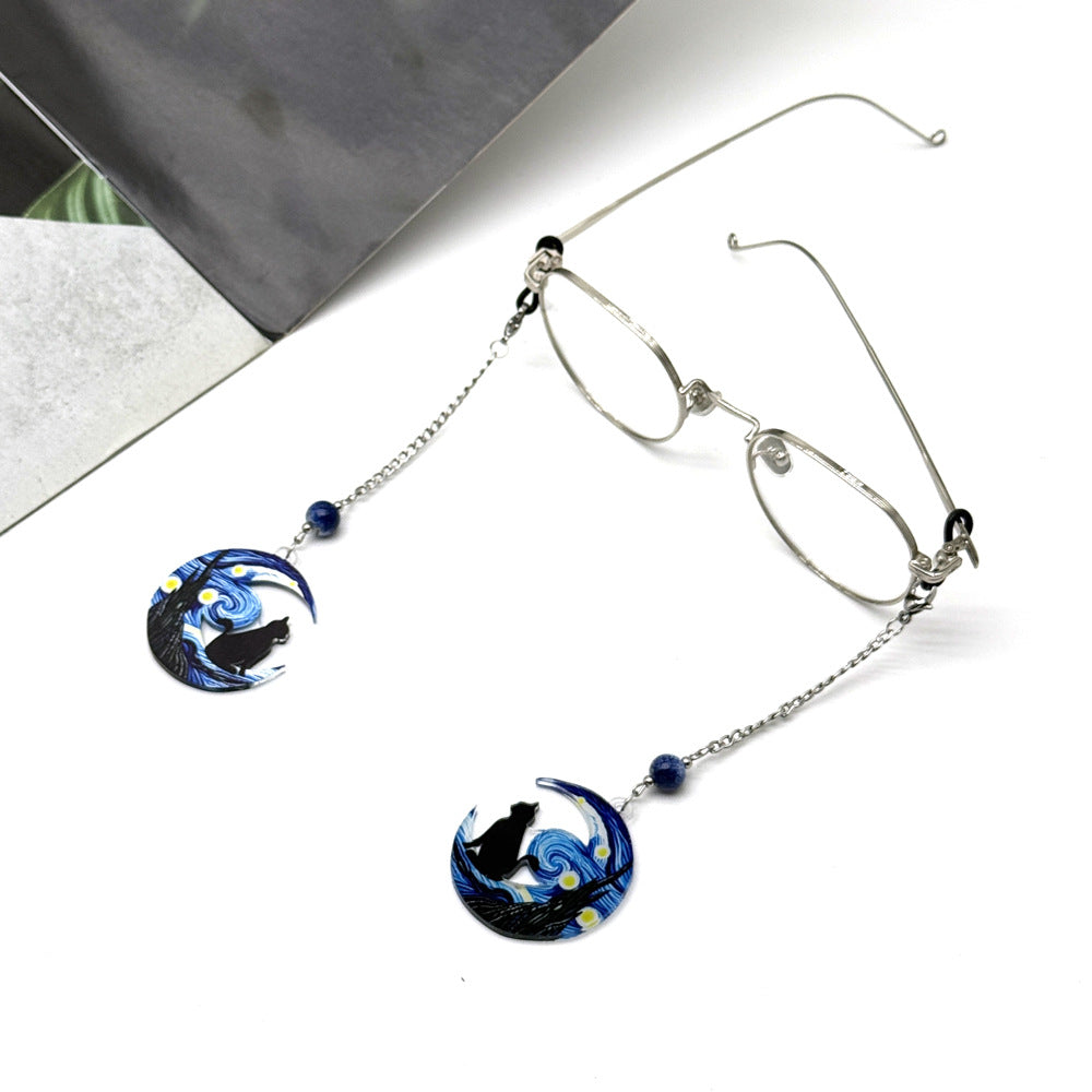 Artistic Cat and Moon Dangle Eyewear Chain Stornfield