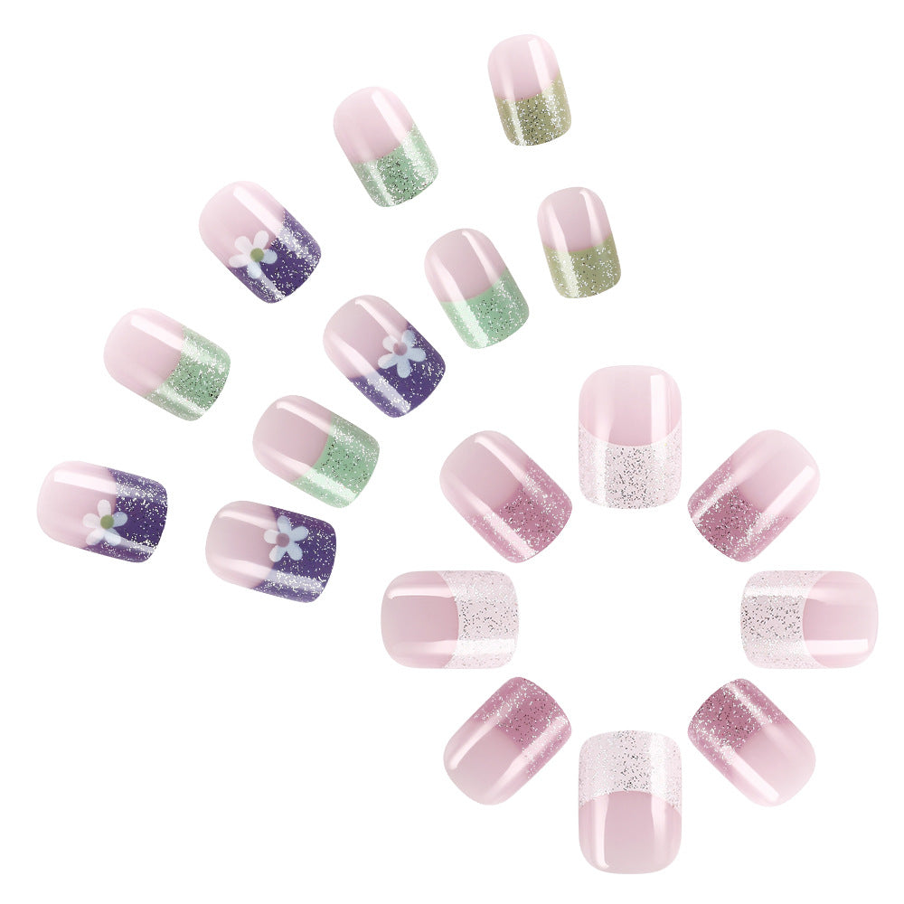 Glittery Pastel Floral Press-On Nails Stornfield