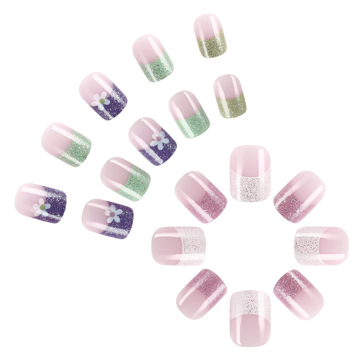 Glittery Pastel Floral Press-On Nails Stornfield
