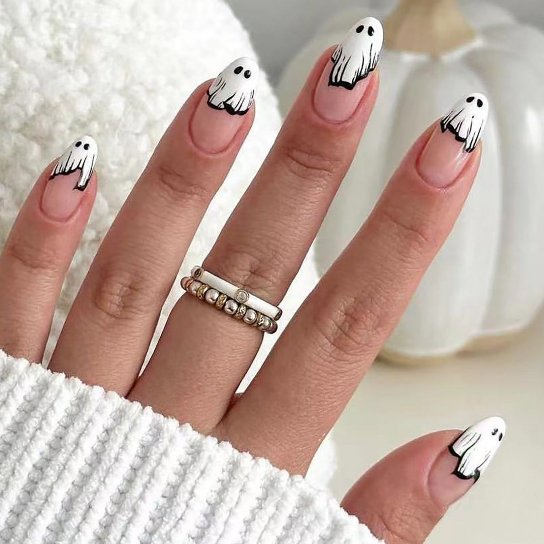 Ghost-Themed Press-On Nail Art Stornfield