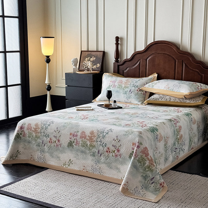 Quilted Botanical Cotton Bedspread and Pillow Sham Set