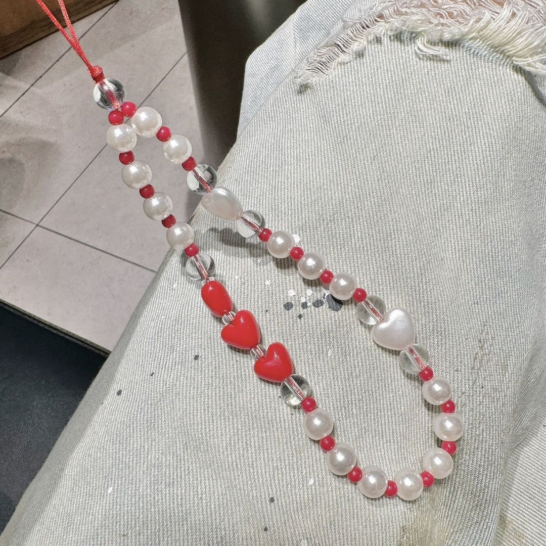 Pearl and Heart Beaded Phone Lanyard Stornfield