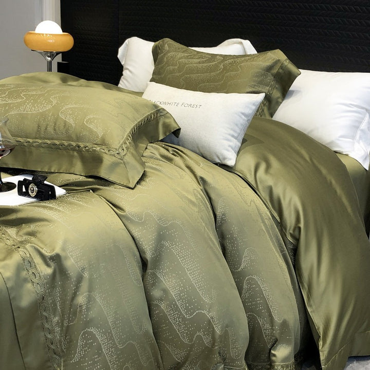 Luxury Satin Jacquard Duvet Cover Set with Embroidered Pillow Shams