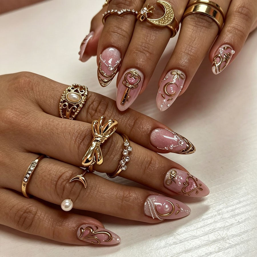 Artificial nail set with romantic decorations Stornfield