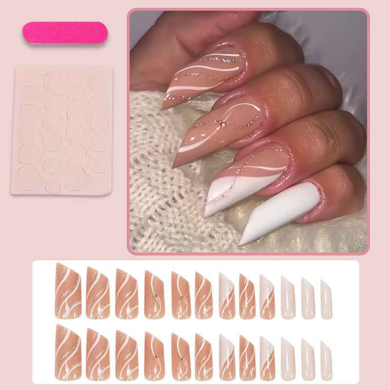 Acrylic nail set with elegant wave patterns and glitter accents Stornfield