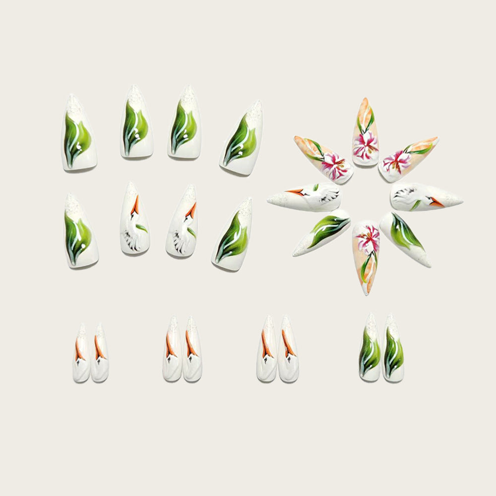 Artificial Nail Set with Floral Stork Design Stornfield
