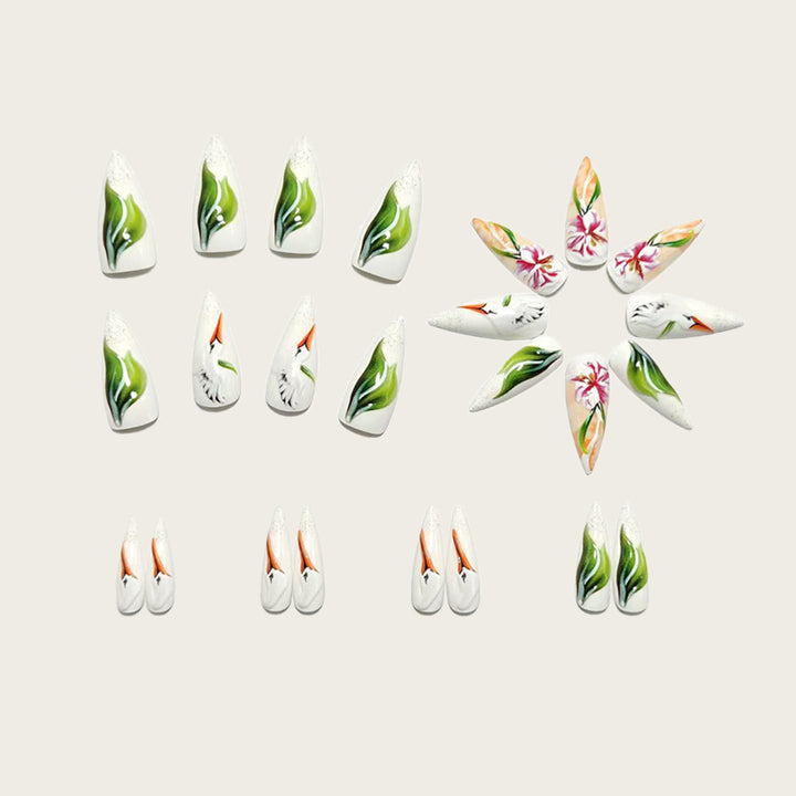 Artificial Nail Set with Floral Stork Design Stornfield