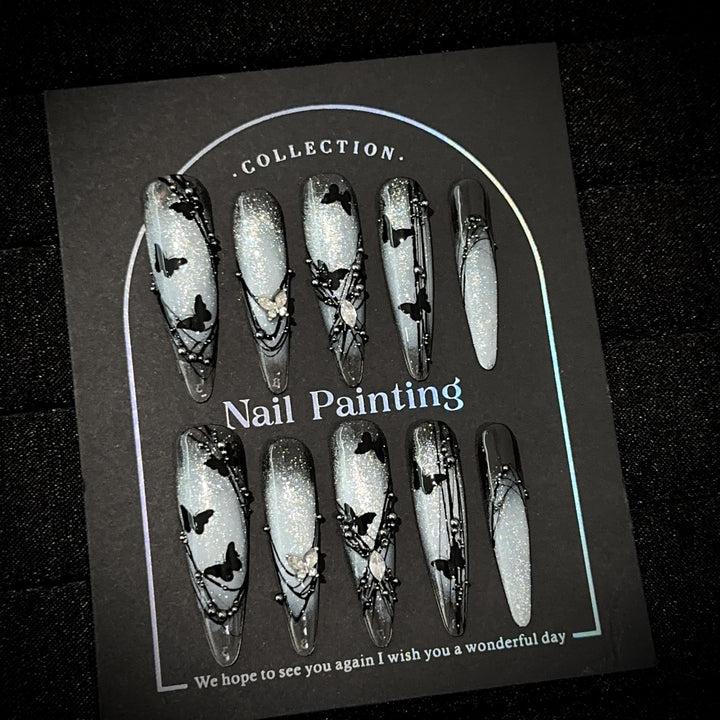 Artistic Butterfly-Embellished Press-On Nail Art Set