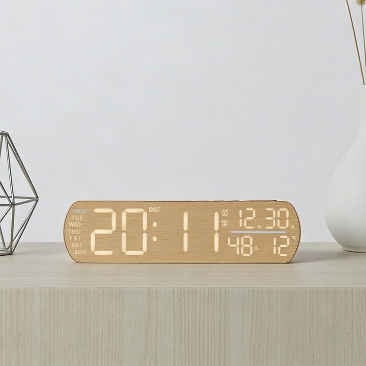 Digital alarm clock with wood look and temperature display Stornfield