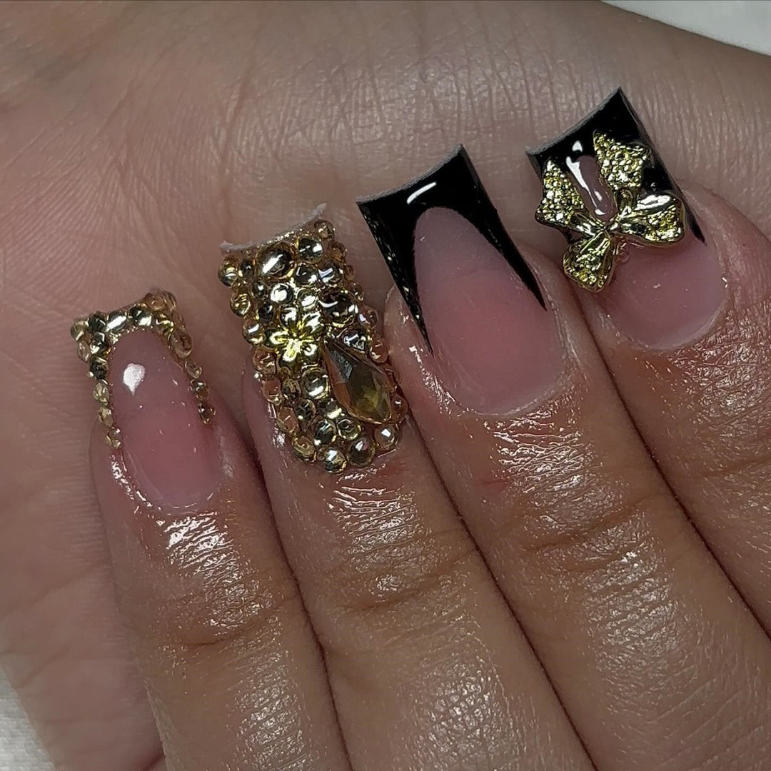 Decorative Press-On Nail Set with Gemstone Accents Stornfield