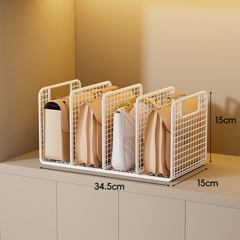 Metal Grid Handbag and Purse Organizer Rack with Vertical Dividers