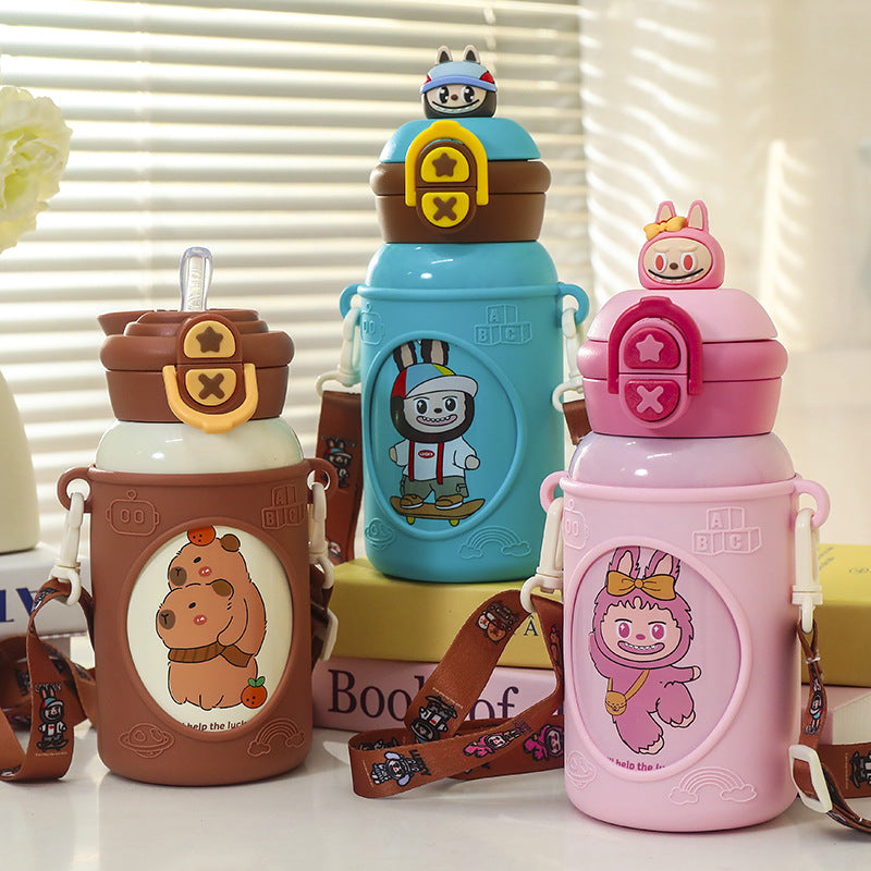 Women's insulated children's water bottle with ergonomic carrying system and fun animal design Stornfield